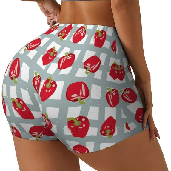 Daiia Sweet Red Fruit Pattern Women's Workout Shorts Biker Shorts - High Waisted Workout Spandex Tummy Control Gym Running Yoga Shorts-XX-Large