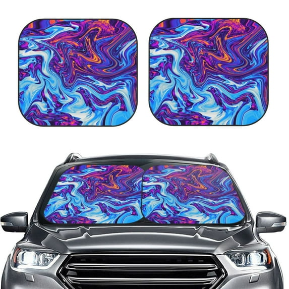 Daiia Swirl Print Blue Purple 2PCS Car Windshield Sun Shade, Foldable Sun Shield for Car Front Window, Auto Sun Blocker Visor Protector Universal for Truck SUV Pickup-Large