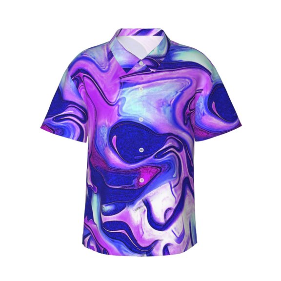 Daiia Swirl Print Blue Purple1 Hawaiian Shirt for Men Gentle Cotton Regular Short Sleeve Casual-Small