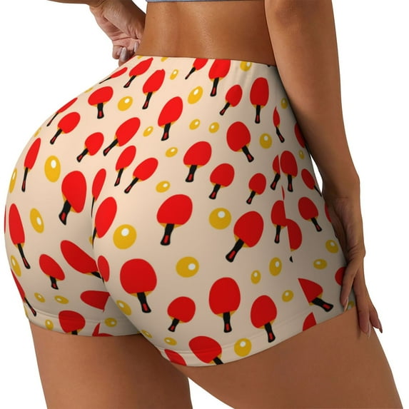 Daiia Table Tennis Rackets 1 Pattern Women's Workout Shorts Biker Shorts - High Waisted Workout Spandex Tummy Control Gym Running Yoga Shorts-Medium
