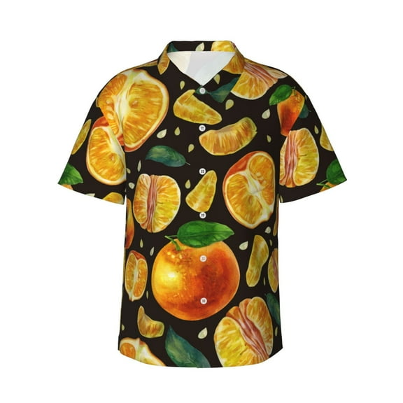 Daiia Tangerine Hawaiian Shirt for Men Gentle Cotton Regular Short Sleeve Casual-Small