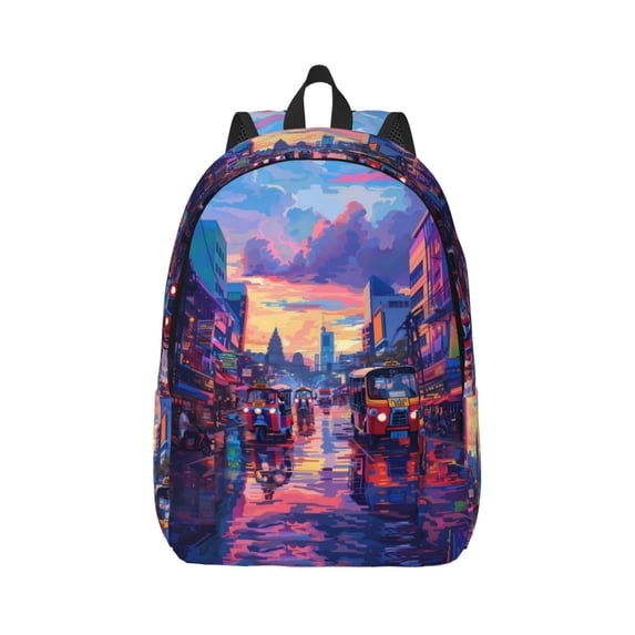 Daiia Taxi Colorful Town Vintage Canvas Backpack for Men and Women ,Hiking Backpack,Travel Laptop Bag for School,Large Capacity Backpack-Medium