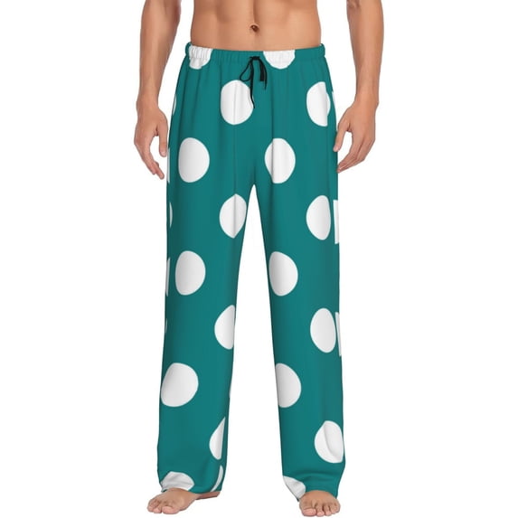 Daiia Teal And White Polka Dot Men's Sleep Pant with Pockets and Drawstring,Pajama Pants-XX-Large
