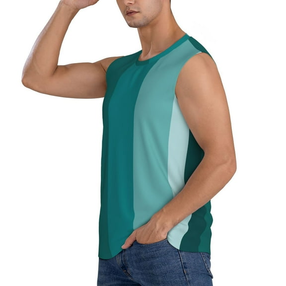 Daiia Teal Color Printed Men's Tank Tops,Casual Soft Sleeveless Gym Muscle Shirts Bodybuilding Tee-XX-Large