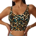 thumbnail image 1 of Daiia Teal Leopard Printed Women's Sports Bra, Breathable Activewear Bra with U-Back Design and Removable Pads, Comfortable and Supportive for Yoga, Workout-Large, 1 of 8