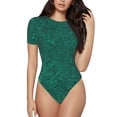 thumbnail image 1 of Daiia Teal Marble print Women's Crew Neck Short Sleeve Bodysuit Fashion Tops Fit Casual Basic Extender Bodysuit-Medium, 1 of 9