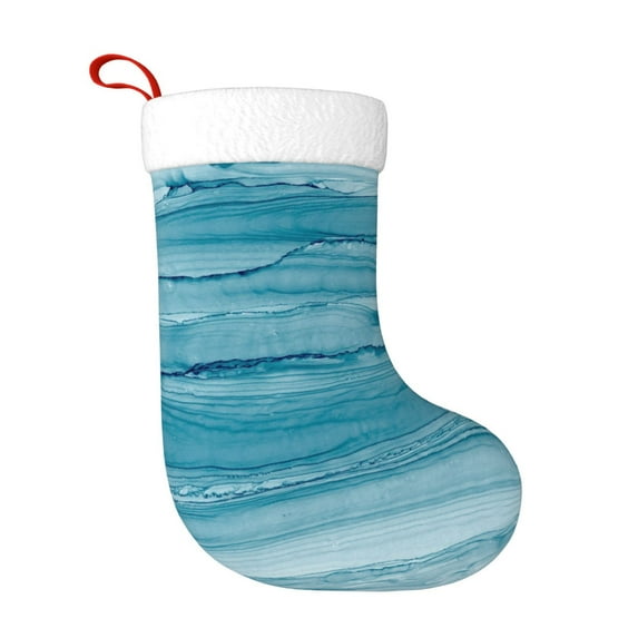 Daiia Teal Turquoise Fluid Stripes Print Christmas Stocking,18"Large Knitted Xmas Stocking for Kids, Family Stocking for Fireplace Christmas Holiday Party Decoration