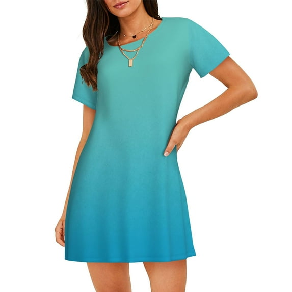 Daiia Teal Turquoise Print Women's Nightshirt Soft Nightgowns for Women Short Sleeve dress Short-sleeved Sleepwear