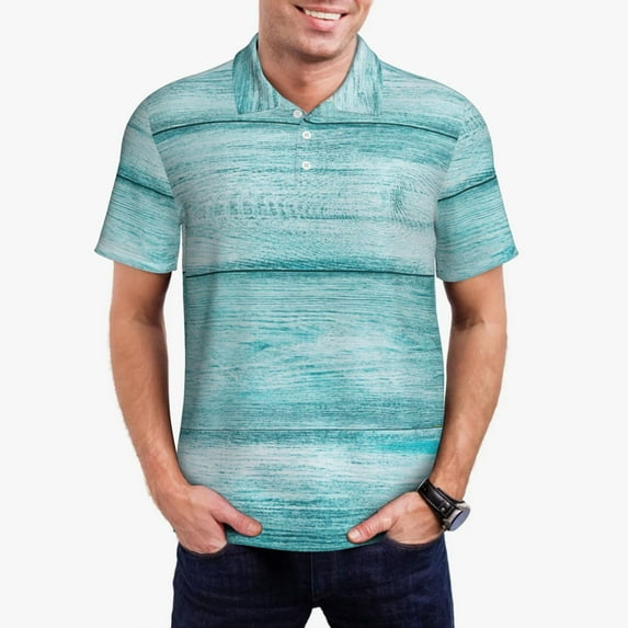 Daiia Teal Turquoise Wood Pattern Men’s Polo Shirts,Solid Deck Shirt,Classic Fit, Breathable Cotton Polo for Casual and Sport Wear-4X-Large