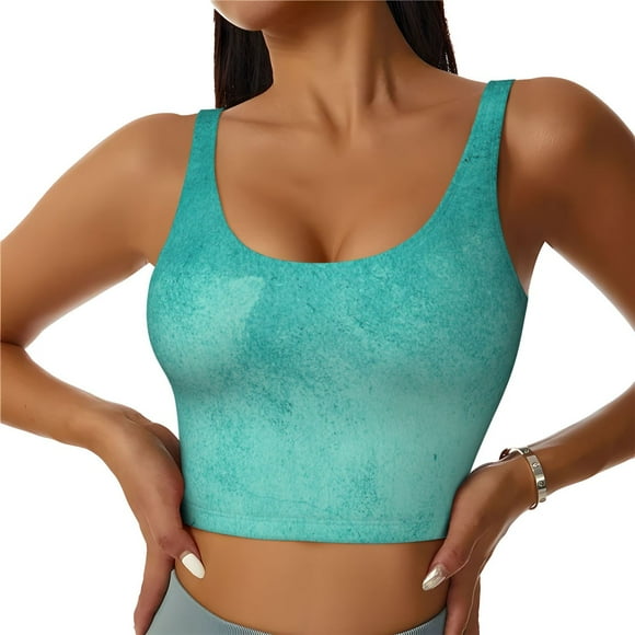 Daiia Teal Turquoise1 Printed Women's Sports Bra, Breathable Activewear Bra with U-Back Design and Removable Pads, Comfortable and Supportive for Yoga, Workout-Small