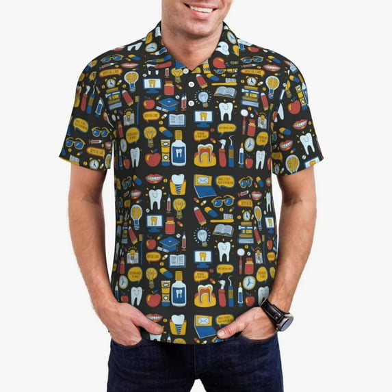 Daiia Teeth Pattern Men’s Polo Shirts,Solid Deck Shirt,Classic Fit, Breathable Cotton Polo for Casual and Sport Wear-