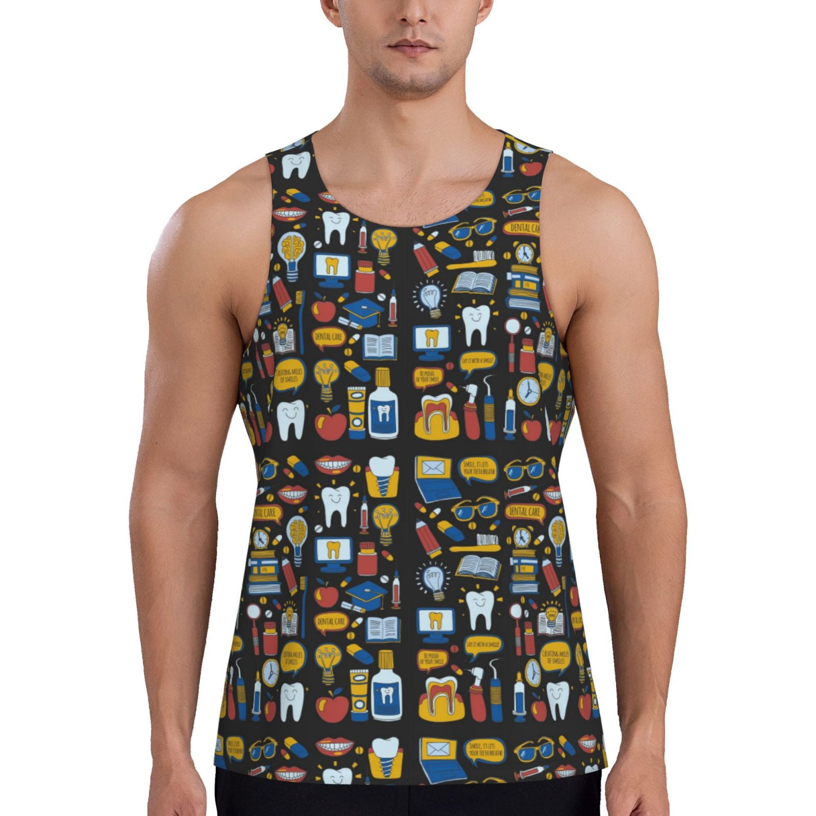 Daiia Teeth Printed Men's Quick Dry Fit Muscle Tank Top Slim-Fit Tank ...