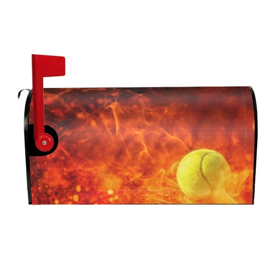 Daiia Tennis Ball In Fire Mailbox Cover , Magnetic Welcome Mailbox Wraps Post Letter Box Cover for Garden Yard Home Decor-21x18 in