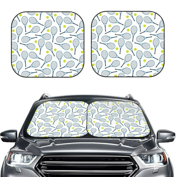 Daiia Tennis Rackets And Balls 2PCS Car Windshield Sun Shade, Foldable Sun Shield for Car Front Window, Auto Sun Blocker Visor Protector Universal for Truck SUV Pickup-Small
