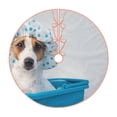 thumbnail image 1 of Daiia Terrier Takes A Bath With Shower Cap Drawing Merry Christmas Tree Skirt , Xmas Large Lace-up Tree Skirt, Santa Snowflakes Rustic Home Decorations New Year Party Farmhouse Decor-36", 1 of 6