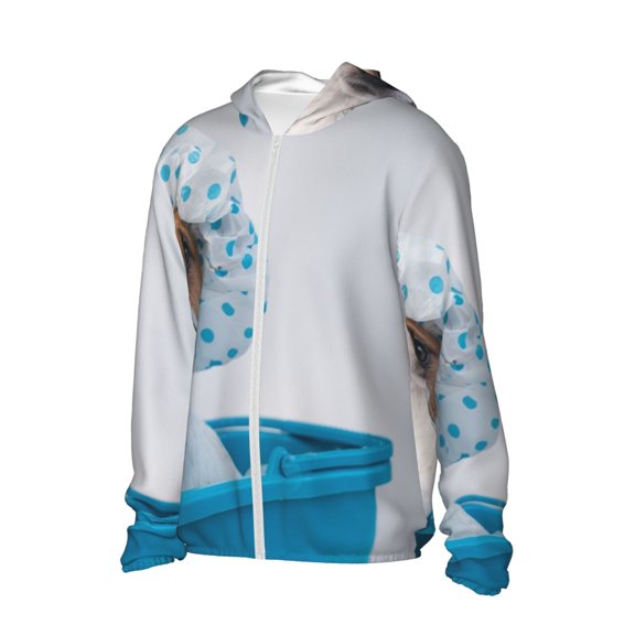 Daiia Terrier Takes A Bath With Shower Cap UPF 50  Sun Protection Hoodie Jacket Lightweight Long Sleeve Sun Shirt for Women Men with Pocket Hiking Outdoor-3X-Large