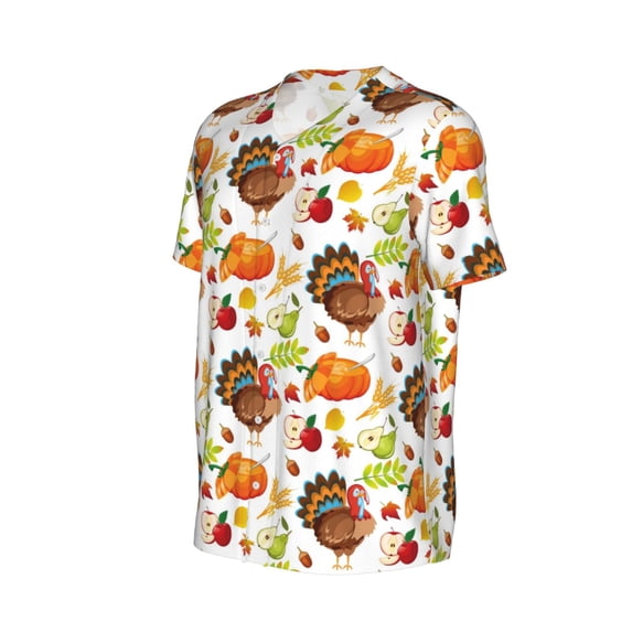 Daiia Thanksgiving Turkey Mens Baseball Jersey Button Down Shirts Short Sleeve Sports Uniforms-Large