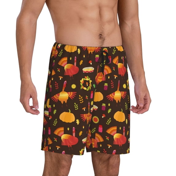 Daiia Thanksgiving Turkey Mens Woven Stretch Pajama Short,Short Pajama Pants-XX-Large