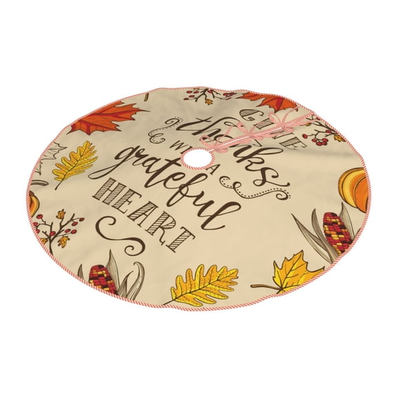 Daiia Thanksgiving With A Grateful Heart Drawing Merry Christmas Tree Skirt , Xmas Large Lace-up Tree Skirt, Santa Snowflakes Rustic Home Decorations New Year Party Farmhouse Decor-48"