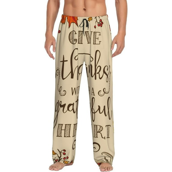 Daiia Thanksgiving With A Grateful Heart Men's Sleep Pant with Pockets and Drawstring,Pajama Pants-Large