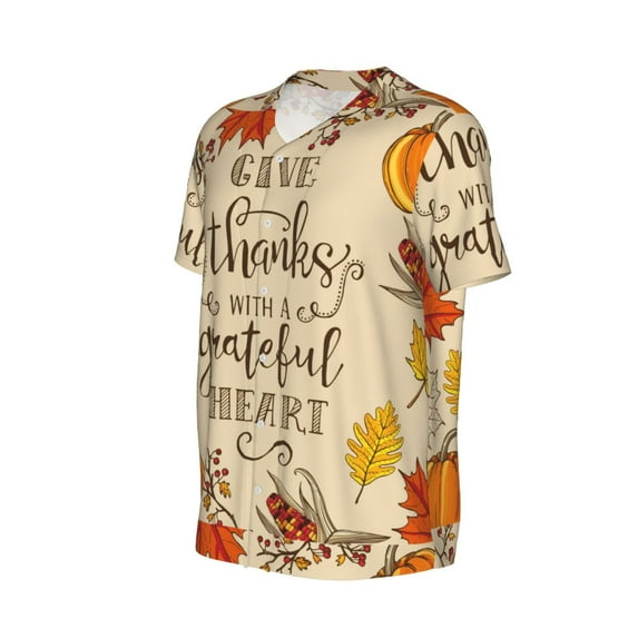 Daiia Thanksgiving With A Grateful Heart Mens Baseball Jersey Button Down Shirts Short Sleeve Sports Uniforms-X-Large