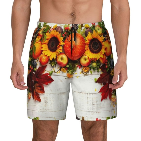 Daiia Thanksgiving With Autumn Mens Swim Trunks Swim Shorts Quick Dry Swim Shorts with Mesh Lining Pockets-X-Large