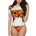 thumbnail image 1 of Daiia Thanksgiving With Autumn print Women's Crew Neck Short Sleeve Bodysuit Fashion Tops Fit Casual Basic Extender Bodysuit-Large, 1 of 9