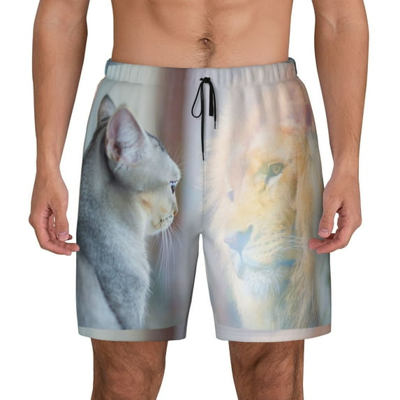 Daiia The Cat Looks in the Mirror Mens Swim Trunks Swim Shorts Quick Dry Swim Shorts with Mesh Lining Pockets-3X-Large