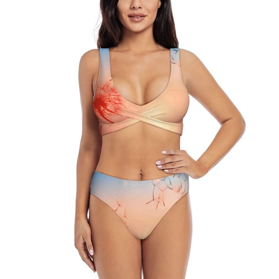 Daiia The Sunset of Dandelion Women's Bikini Set Two Piece Swimsuit High Waisted Bikini Adjustable Straps Bikini Perfect for Beach, Pool, and Summer Vacation-Medium