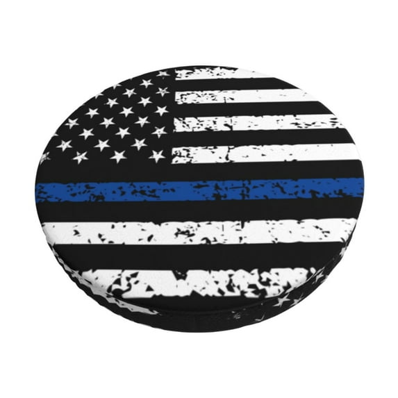 Daiia Thin Blue Line Flag Pattern Stool Covers Round,Round Bar Stool Covers Waterproof Bar Chair Covers Washable Stool Cushion Slipcover for 12-14 Inch Chair-12 inch