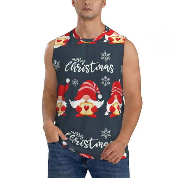 Daiia Three Cute Christmas Gnomes Printed Men's Tank Tops,Casual Soft Sleeveless Gym Muscle Shirts Bodybuilding Tee-Large