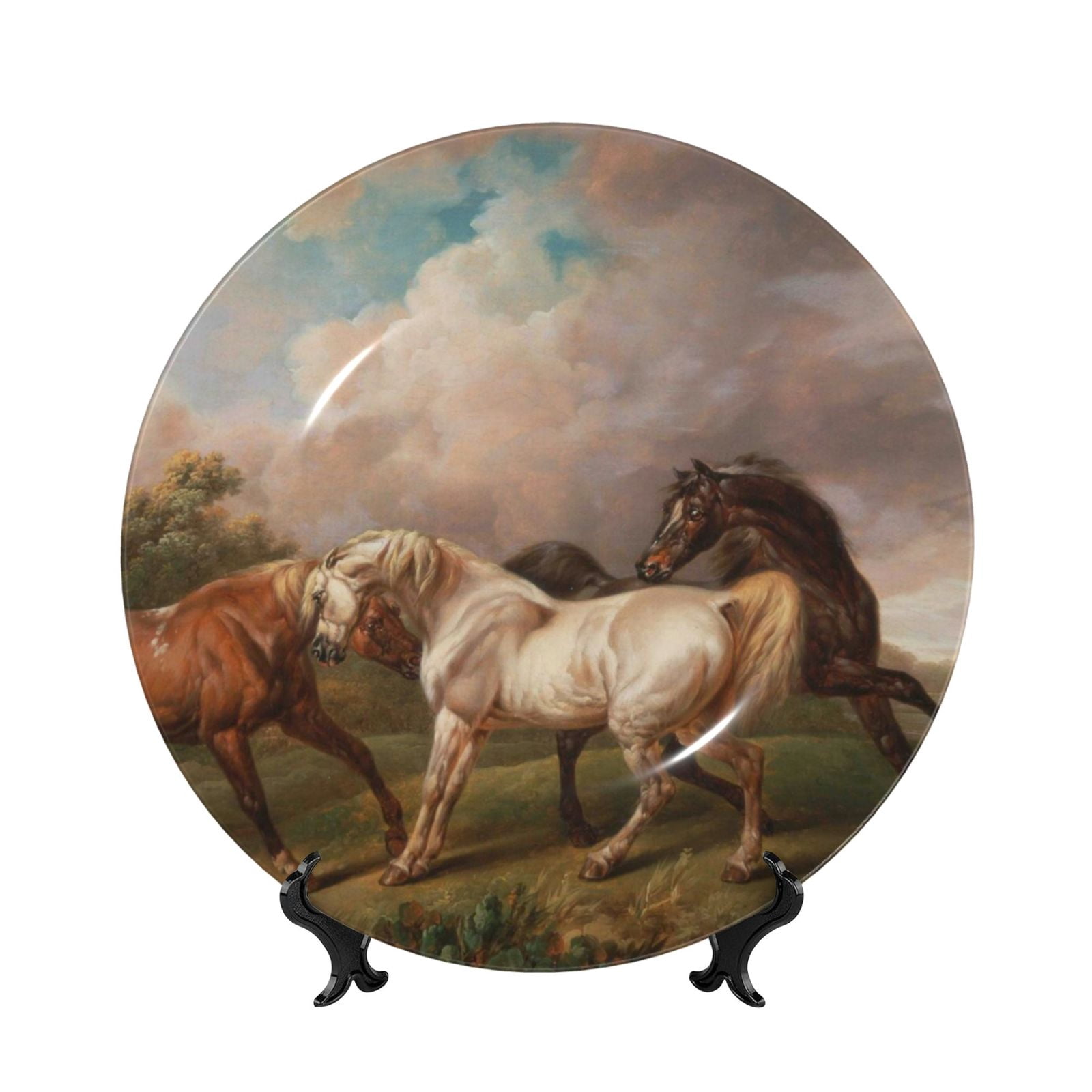 Daiia Three Horses Oil Painting Printed Pattern Ceramic Plate Dinner ...