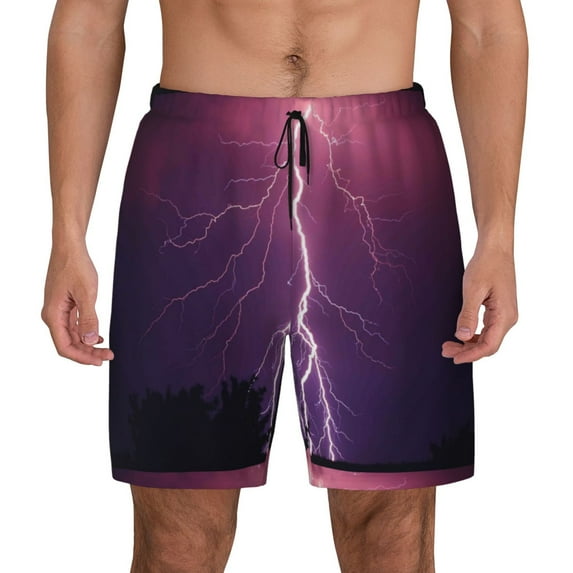 Daiia Thunderstorm Violet Purple Mens Swim Trunks Swim Shorts Quick Dry Swim Shorts with Mesh Lining Pockets-XX-Large