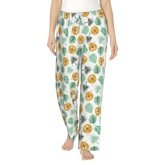 Daiia Tiger Leaves Women's Sleep Pant with Pockets and Drawstring,Pajama Pants-Small