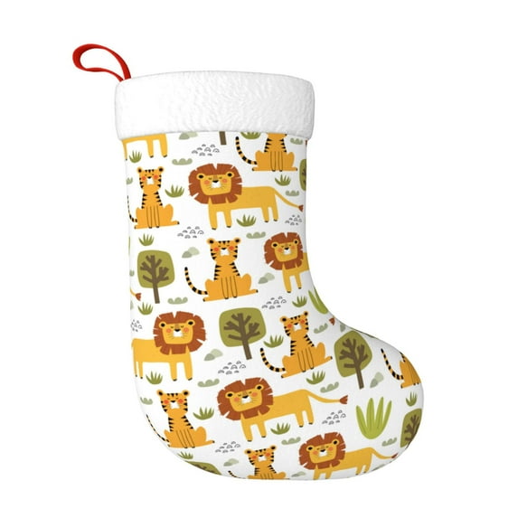 Daiia Tiger Lion Print Christmas Stocking,18"Large Knitted Xmas Stocking for Kids, Family Stocking for Fireplace Christmas Holiday Party Decoration