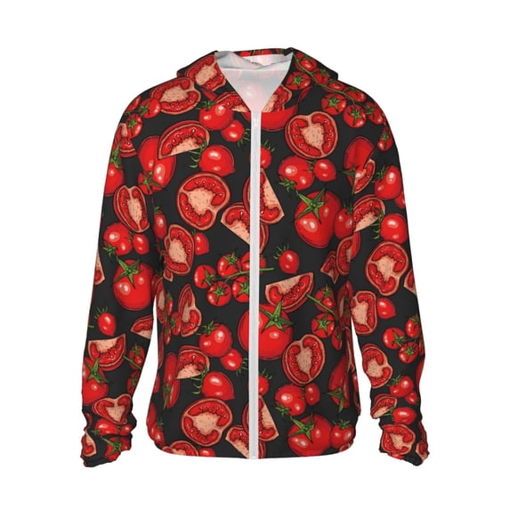 Daiia Tomato UPF 50+ Sun Protection Hoodie Jacket Lightweight Long Sleeve Sun Shirt for Women Men with Pocket Hiking Outdoor-XX-Large