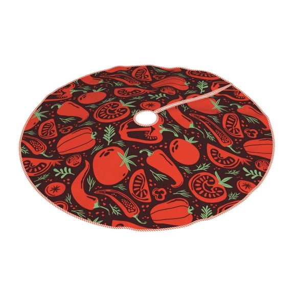 Daiia Tomatoes And Chili Drawing Merry Christmas Tree Skirt , Xmas Large Lace-up Tree Skirt, Santa Snowflakes Rustic Home Decorations New Year Party Farmhouse Decor-36"