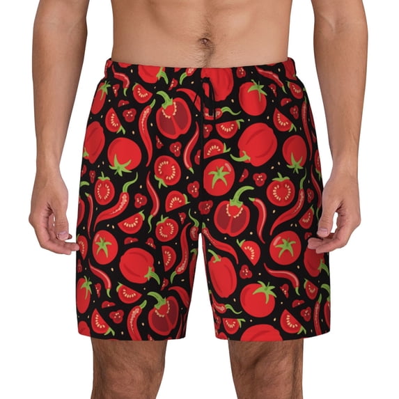 Daiia Tomatoes And Chili Mens Swim Trunks Swim Shorts Quick Dry Swim Shorts with Mesh Lining Pockets-Medium