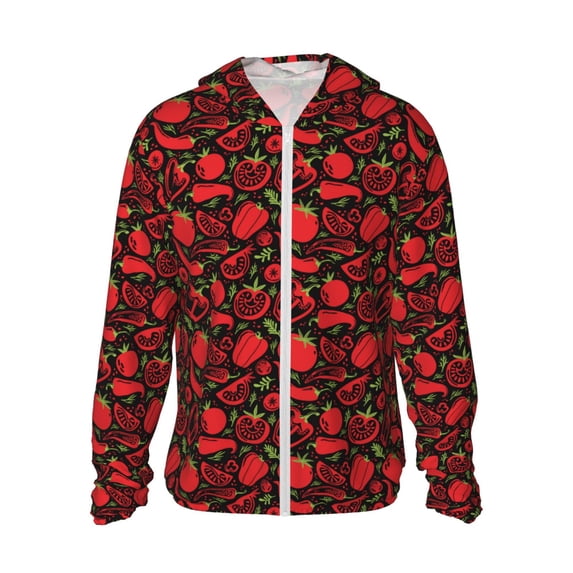 Daiia Tomatoes And Chili UPF 50+ Sun Protection Hoodie Jacket Lightweight Long Sleeve Sun Shirt for Women Men with Pocket Hiking Outdoor-Small