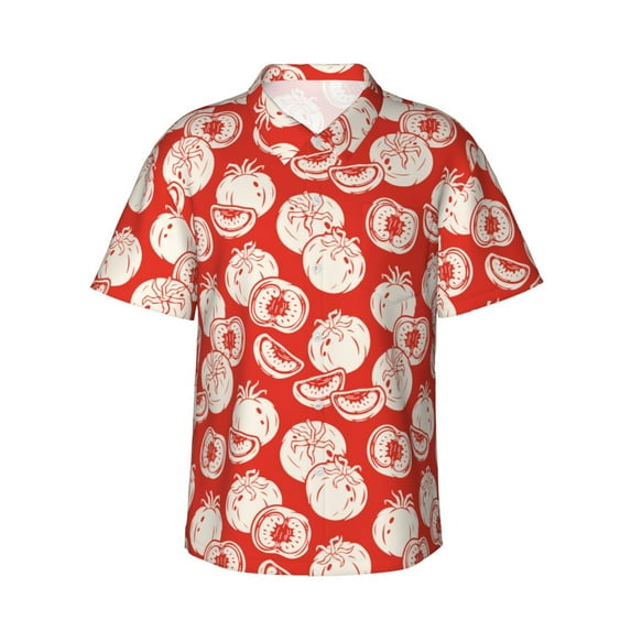Daiia Tomatoes Hawaiian Shirt for Men Gentle Cotton Regular Short Sleeve Casual-Large