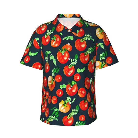 Daiia Tomatoes Hawaiian Shirt for Men Gentle Cotton Regular Short Sleeve Casual-Large