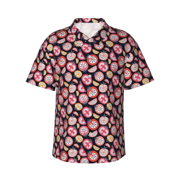 Daiia Tomatoes Hawaiian Shirt for Men Gentle Cotton Regular Short Sleeve Casual-Large
