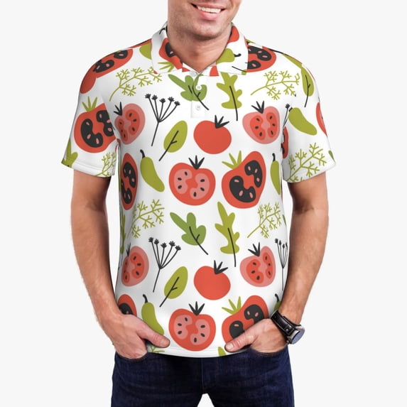 Daiia Tomatoes Pattern Men’s Polo Shirts,Solid Deck Shirt,Classic Fit, Breathable Cotton Polo for Casual and Sport Wear-XX-Large