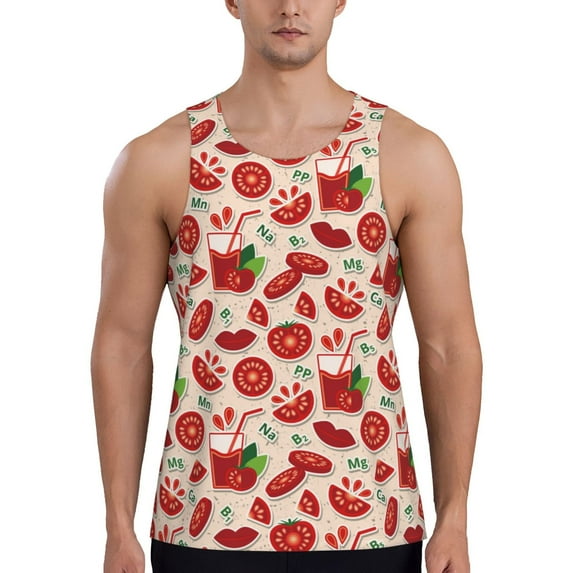 Daiia Tomatoes Printed Men's Quick Dry Fit Muscle Tank Top Slim-Fit Tank Workout Tank Top Lightweight Sports Tank Top-XX-Large