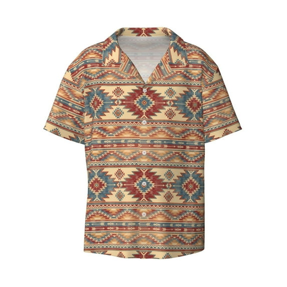 Daiia Traditional Tribal Aztec Men's Linen Shirts Short Sleeve Casual Shirts Button Down Shirt for Men Beach Summer Wedding Shirt-3X-Large
