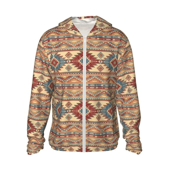 Daiia Traditional Tribal Aztec UPF 50+ Sun Protection Hoodie Jacket Lightweight Long Sleeve Sun Shirt for Women Men with Pocket Hiking Outdoor-Medium