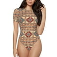 thumbnail image 1 of Daiia Traditional Tribal Aztec print Women's Crew Neck Short Sleeve Bodysuit Fashion Tops Fit Casual Basic Extender Bodysuit-Medium, 1 of 9