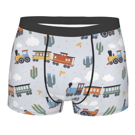 Daiia Trains And Cactuse Men's Underwear Boxer Briefs, Cotton Stretch Moisture-Wicking Underwear-X-Large