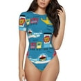 thumbnail image 1 of Daiia Transportations With Cute Animals print Women's Crew Neck Short Sleeve Bodysuit Fashion Tops Fit Casual Basic Extender Bodysuit-XX-Large, 1 of 9