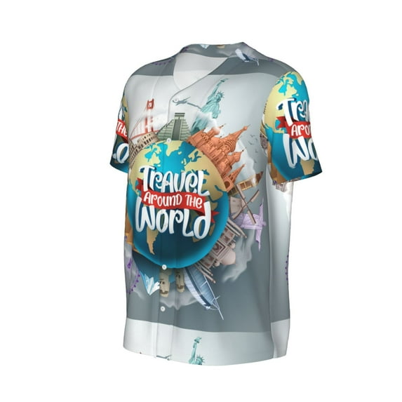 Daiia Travel Around The World Mens Baseball Jersey Button Down Shirts Short Sleeve Sports Uniforms-Large